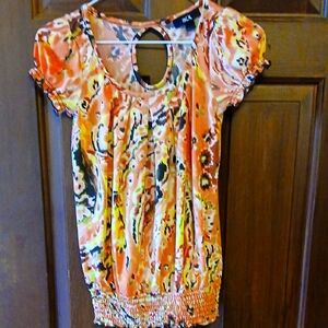 DKNY Women's Orange Patterned Top
